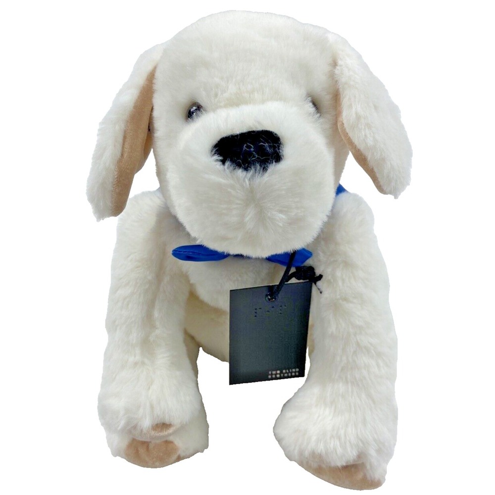 White Plush Super Soft Puppy NEW with TAGS Tactile Braille Inside Ear 16"x8"x6"